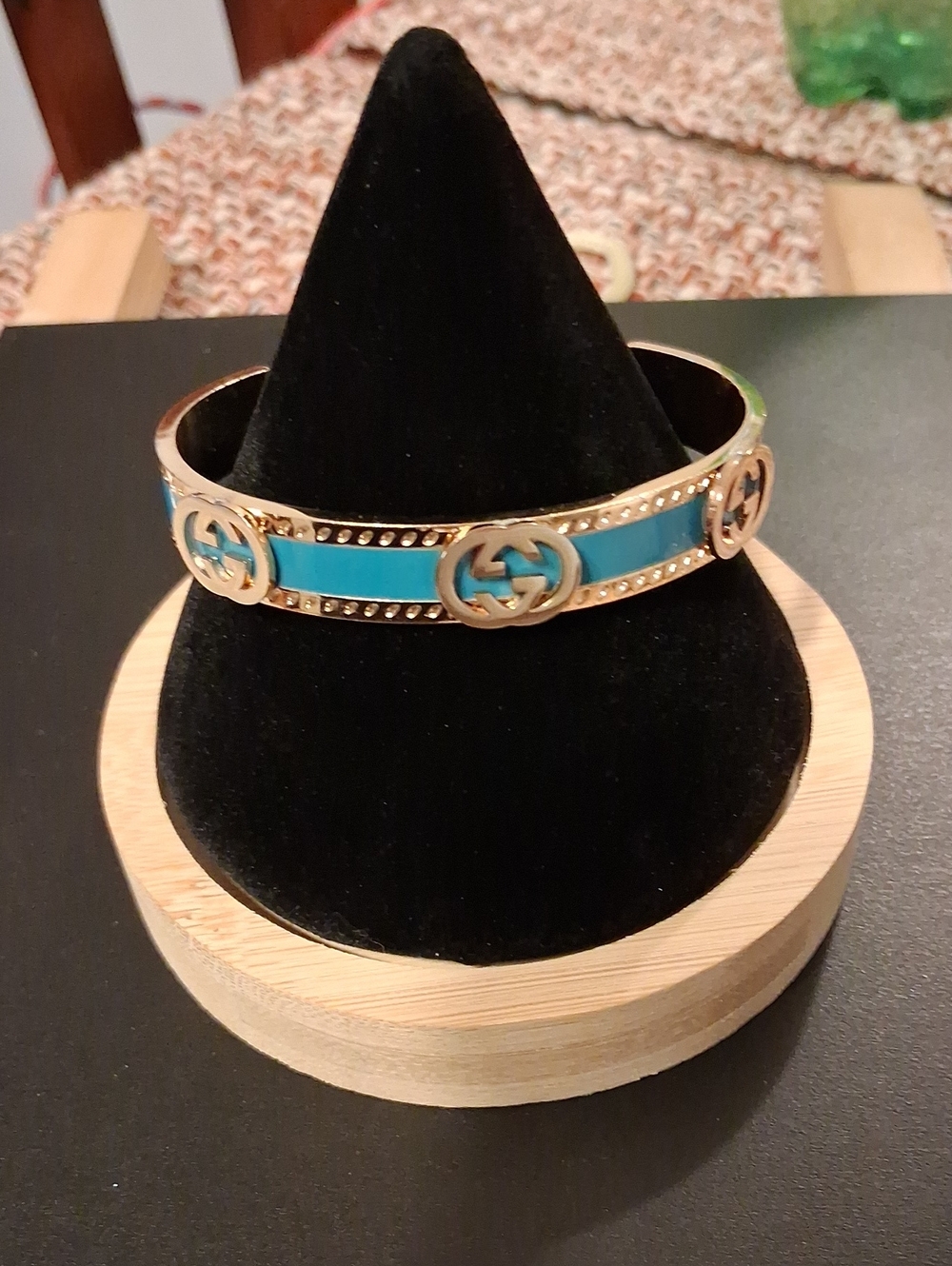 Letter GG Blue Enamel Cuff Bracelet